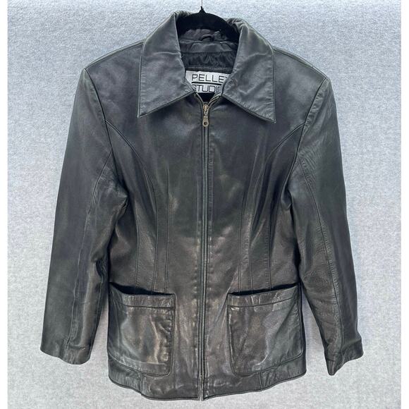 VTG Pelle Studio by Wilson's Leather Womens sz M Black Leather Zipup Jacket SOFT - Picture 1 of 13